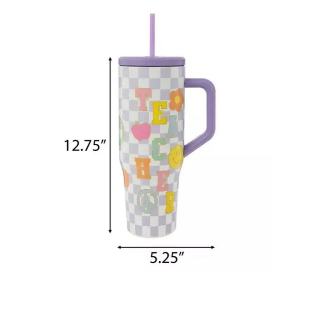 NEW Teacher Stainless Steel Insulares Tumbler White with Straw - Picture 3 of 4